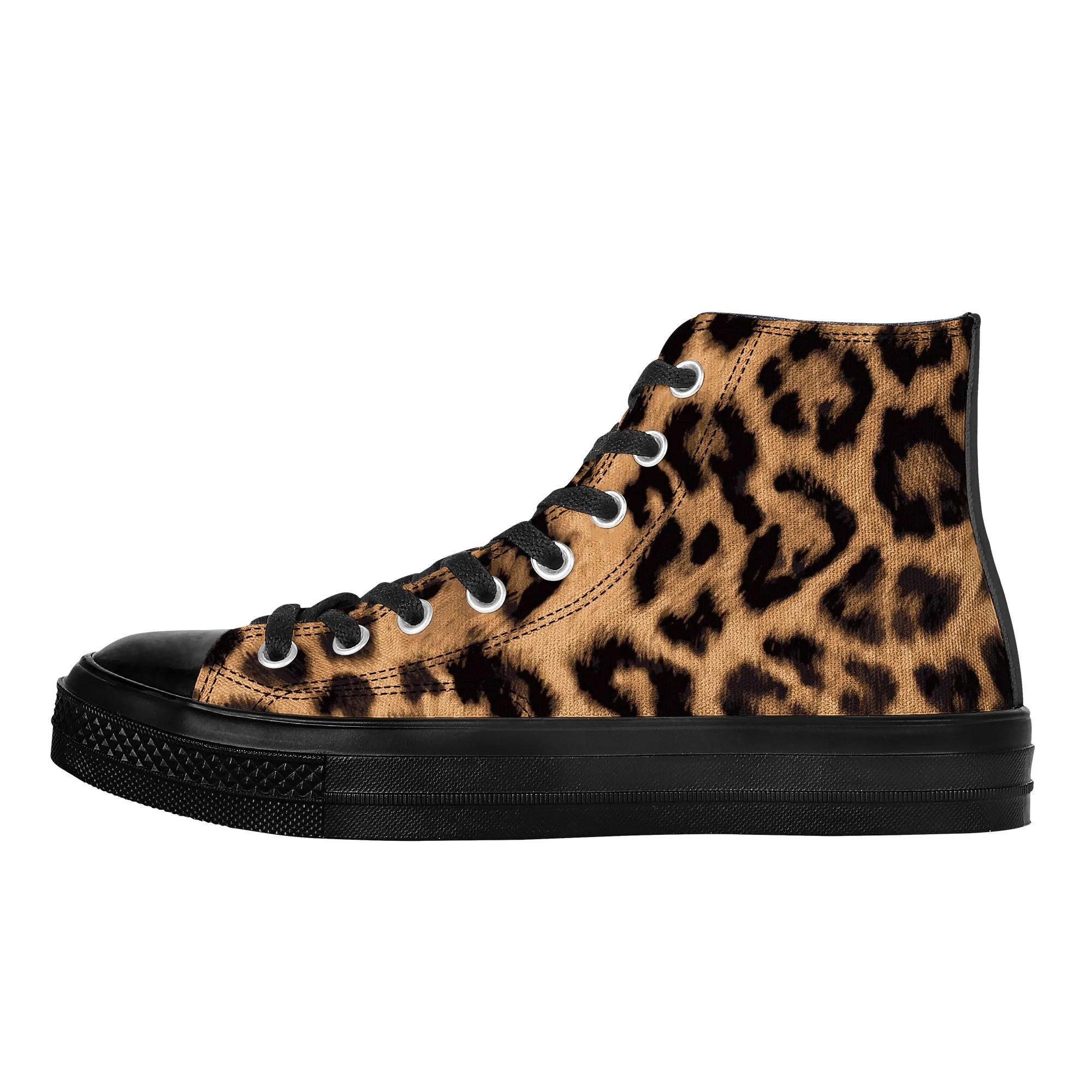 Baphomet Pentagram Leopard Print  High Top Canvas Shoes / Unisex /- Black