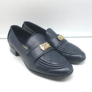 Chanel 20B Boy Loafers Navy Quilted Leather Size 37.5