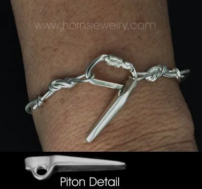 Climbers Piton Anchor & Carabiner Bracelet in Sterling Silver