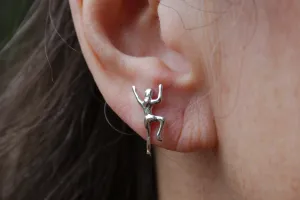 Climbing Girl Earring Single - Sterling Silver - Rock Climbing Jewelry
