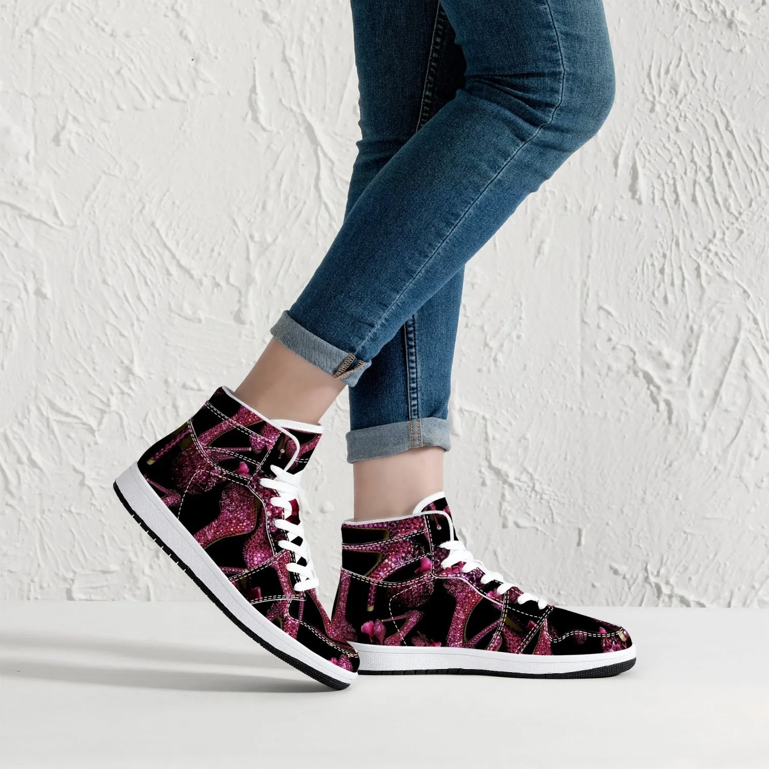 High-Top Leather Sneakers - White / Black