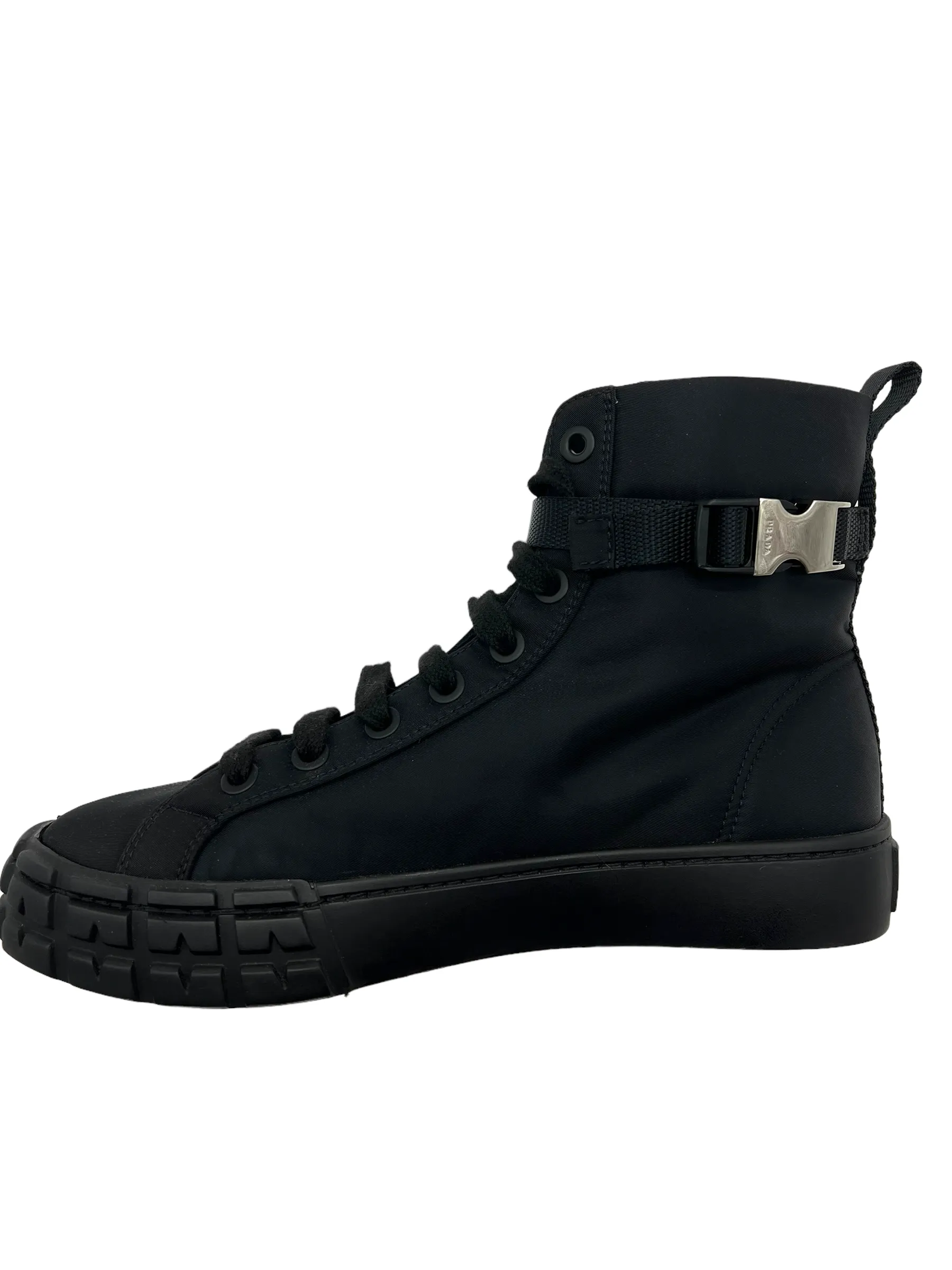 Prada Black Pouch Pocket Nylon Women's Size 40 High Top Sneakers
