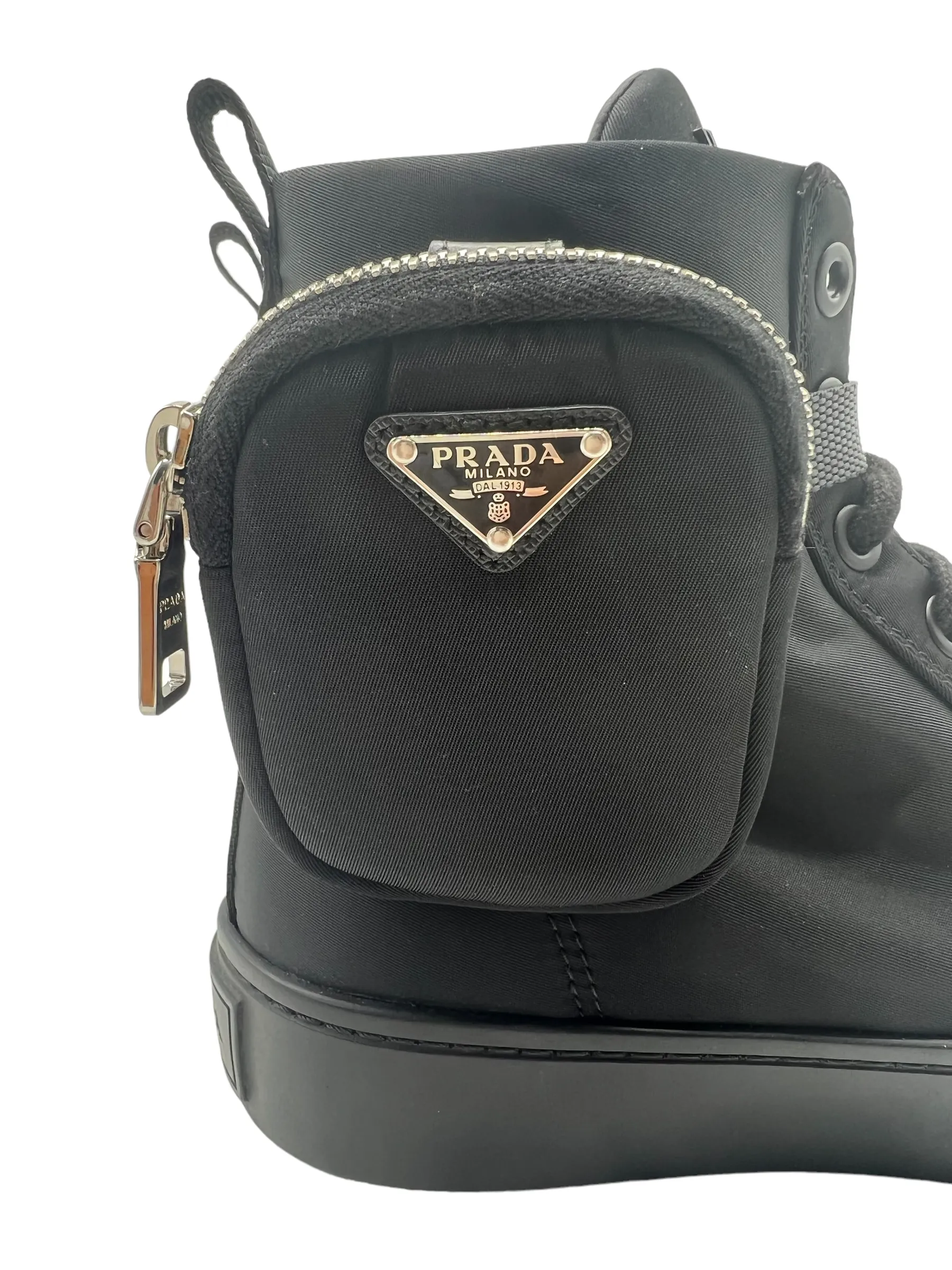 Prada Black Pouch Pocket Nylon Women's Size 40 High Top Sneakers