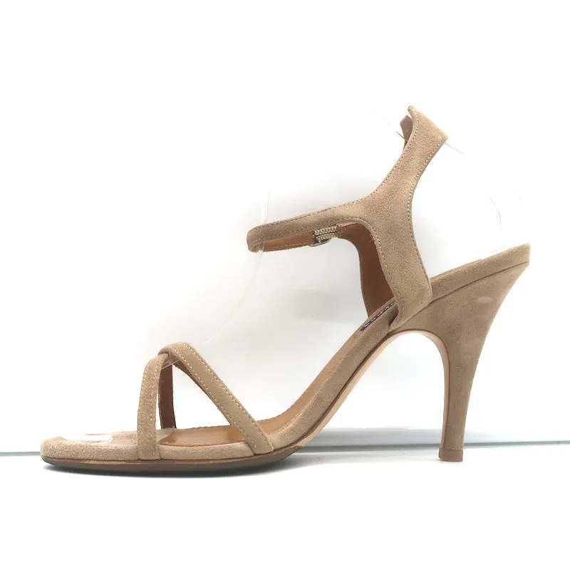 Ralph Lauren Purple Label Crisscross Sandals Beige Suede Size 8.5 Open Toe Heels