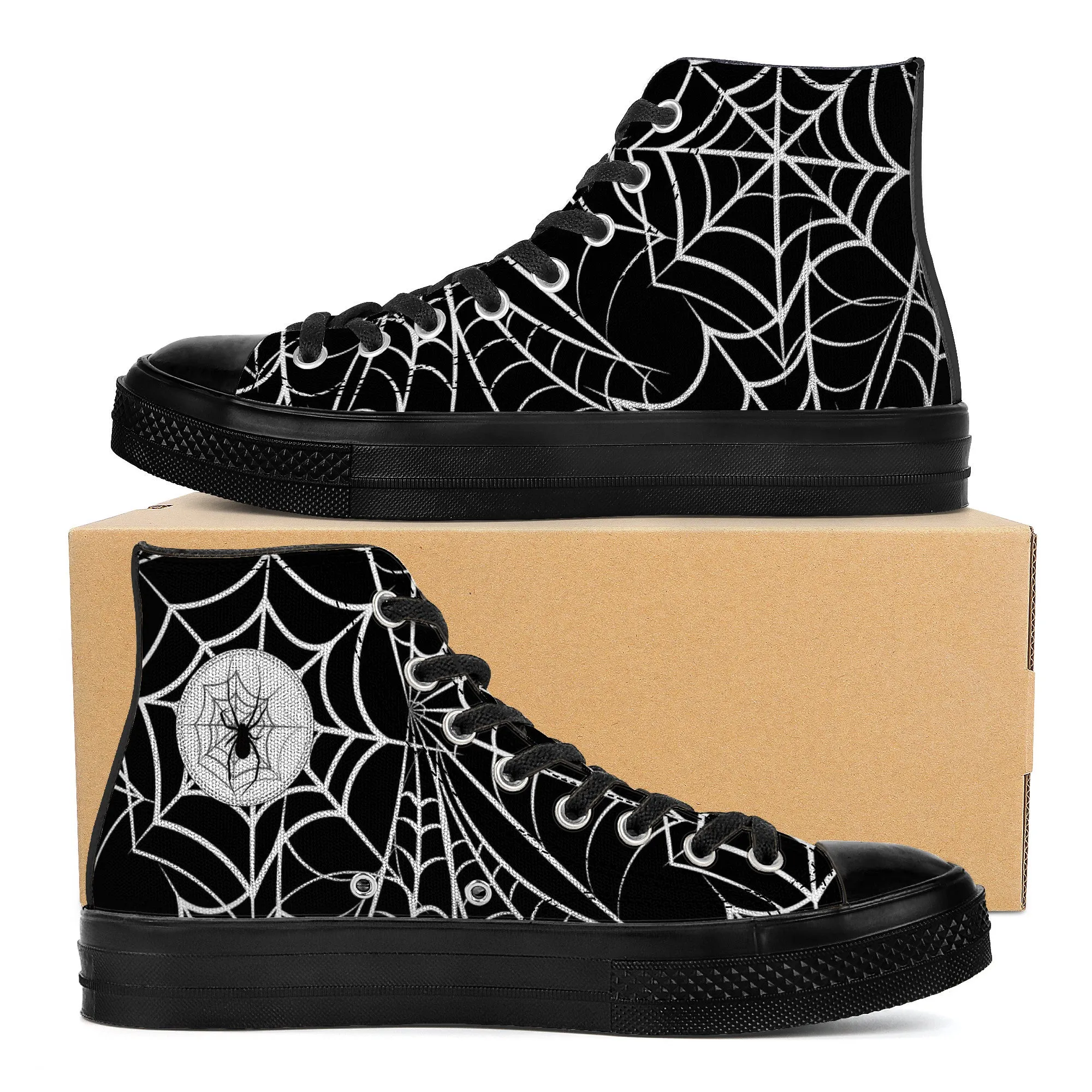 Spider Web / High Top Canvas Shoes /Unisex /- Black