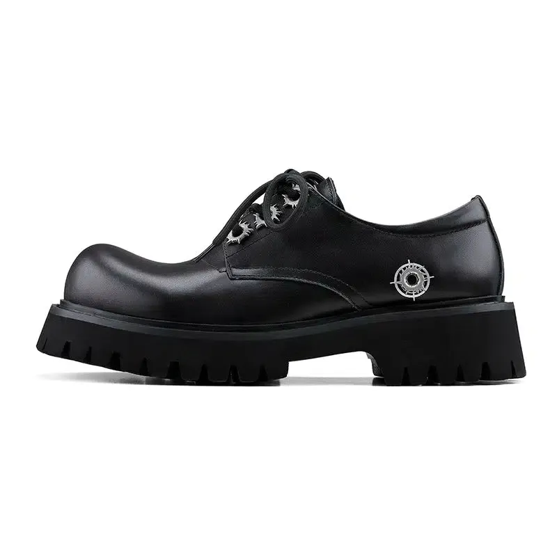 Thick Sole Round Toe Leather Derby Shoes